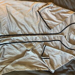 Gray Button-Up Shirt with Black Trim